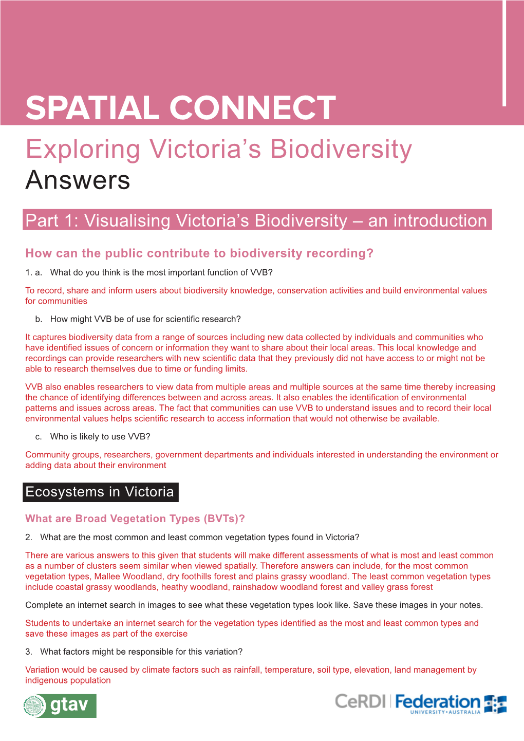 Exploring Victoria's Biodiversity Answers