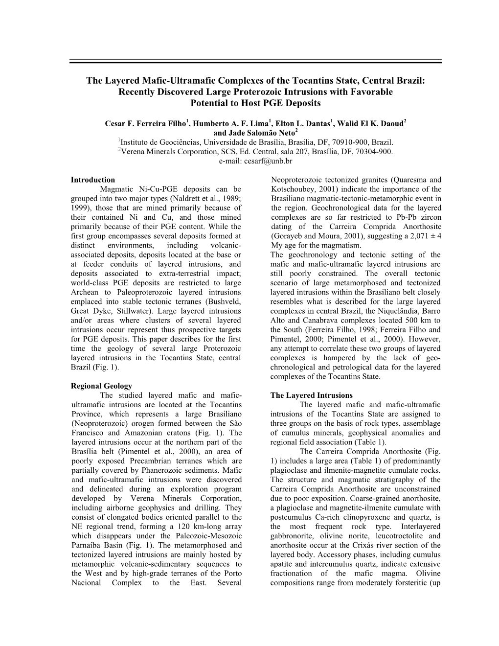 The Layered Mafic-Ultramafic Complexes of the Tocantins State