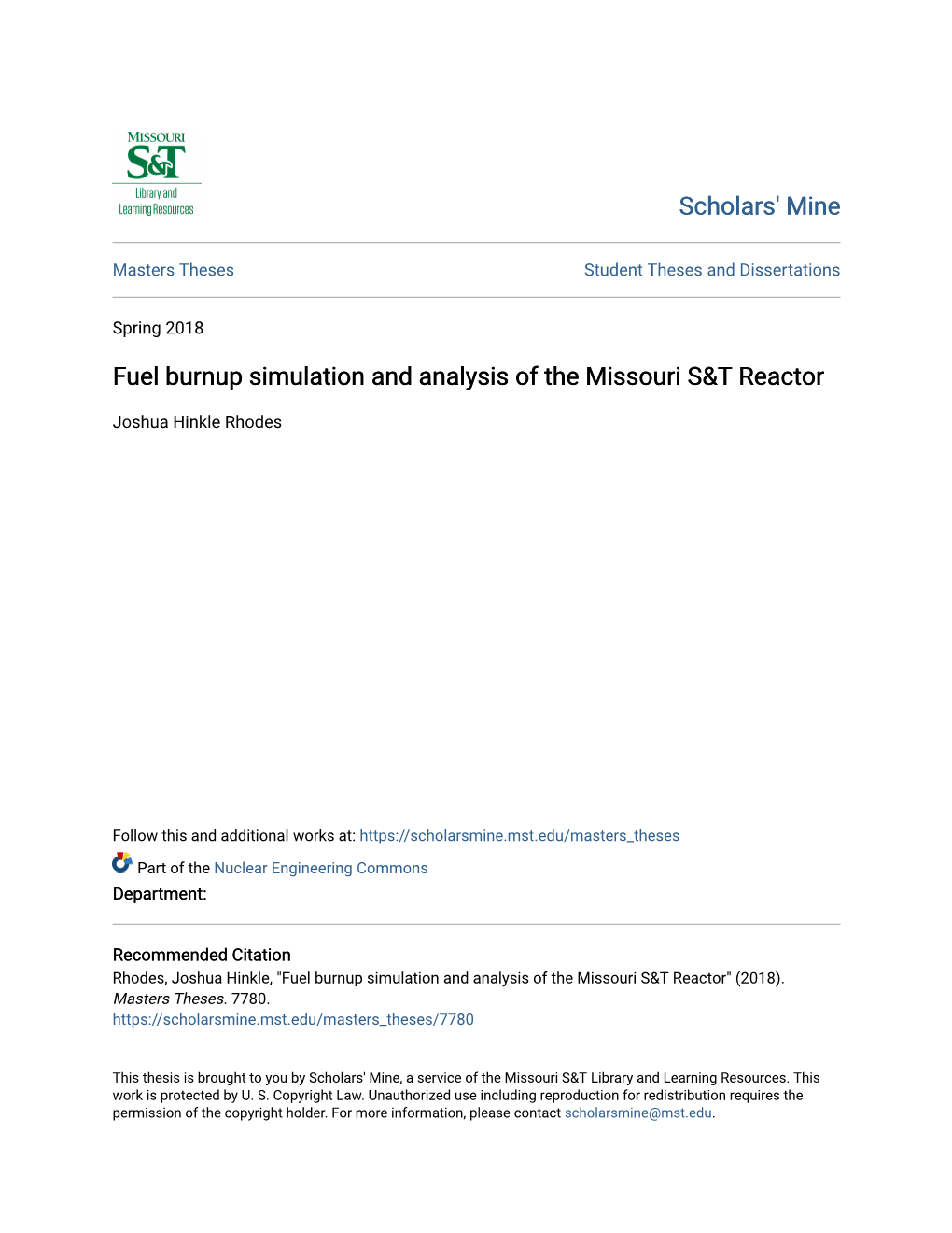 Fuel Burnup Simulation and Analysis of the Missouri S&T Reactor