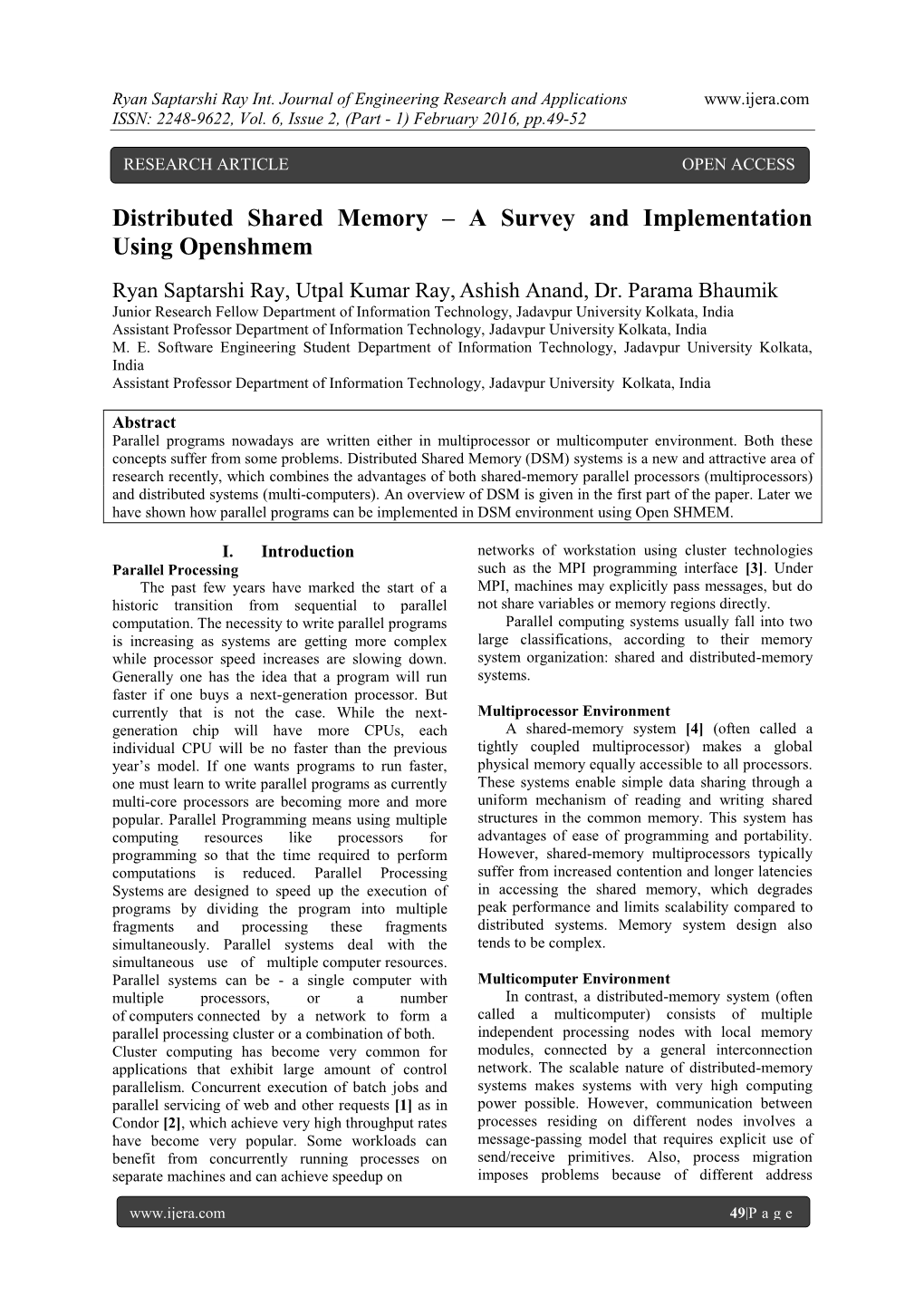 Distributed Shared Memory – a Survey and Implementation Using Openshmem