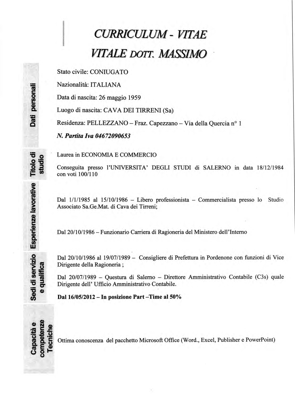 CURRICULUM- VITAE J'1tal.E Dan..: MASSIMO