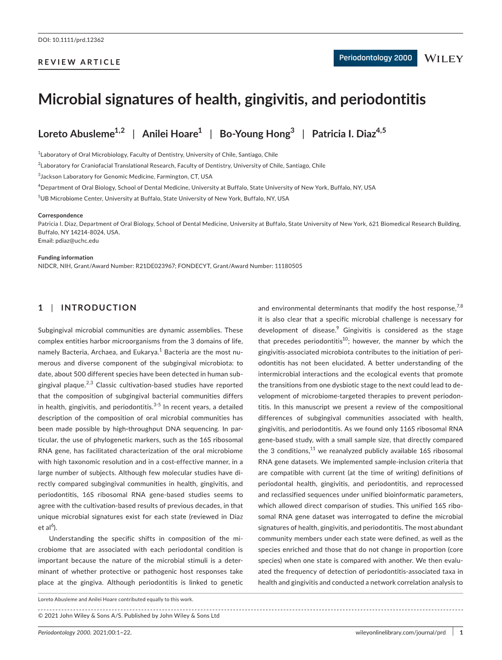 Microbial Signatures of Health, Gingivitis, and Periodontitis