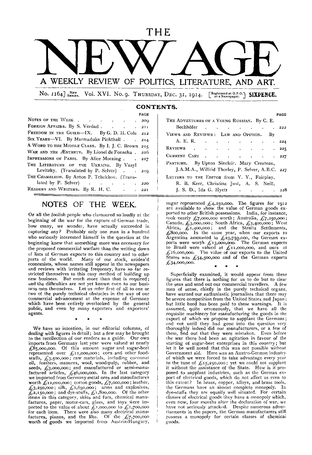 New Age, Vol. 16, No. 9, Dec. 31, 1914