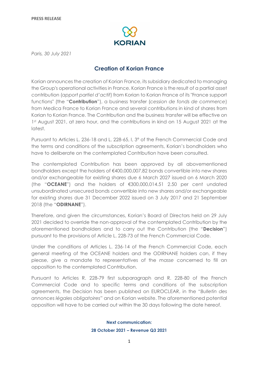 30.07.21 Creation of Korian France Site Web 0.Pdf