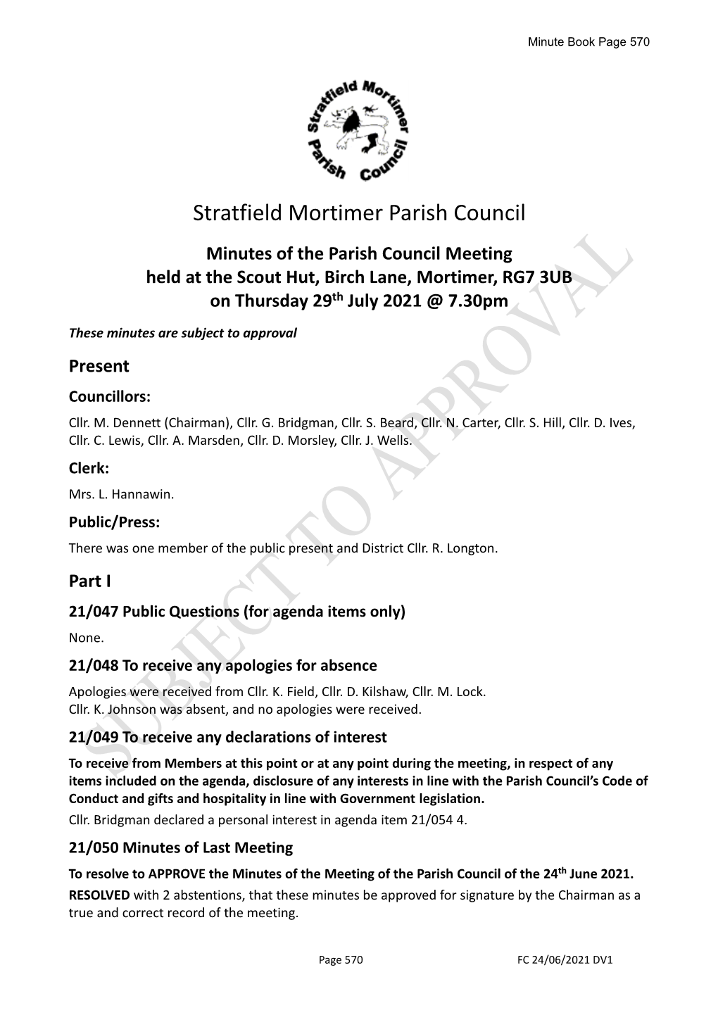 2021-07-29 Full Council Meeting Minutes DV1.Pdf