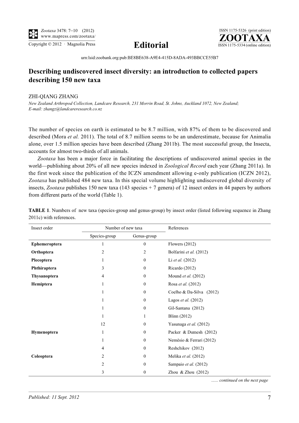 Describing Undiscovered Insect Diversity: an Introduction to Collected Papers Describing 150 New Taxa