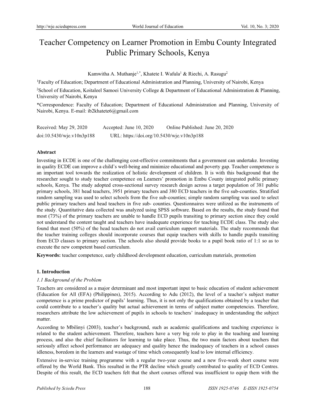 Teacher Competency on Learner Promotion in Embu County Integrated Public Primary Schools, Kenya