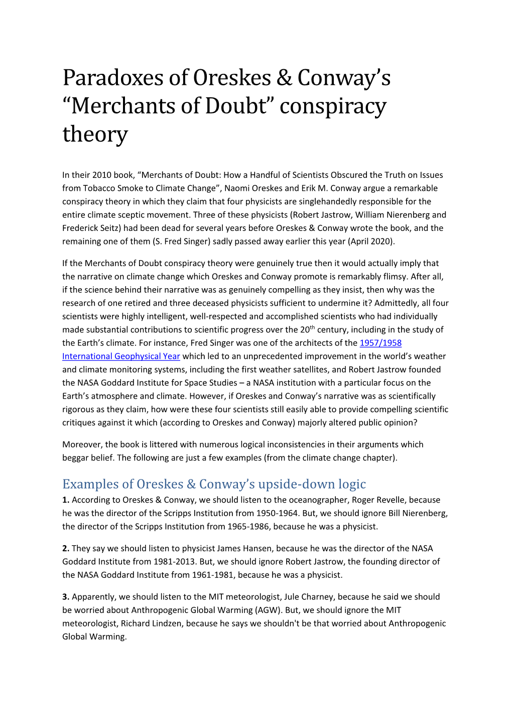 Paradoxes of Oreskes & Conway's “Merchants of Doubt”