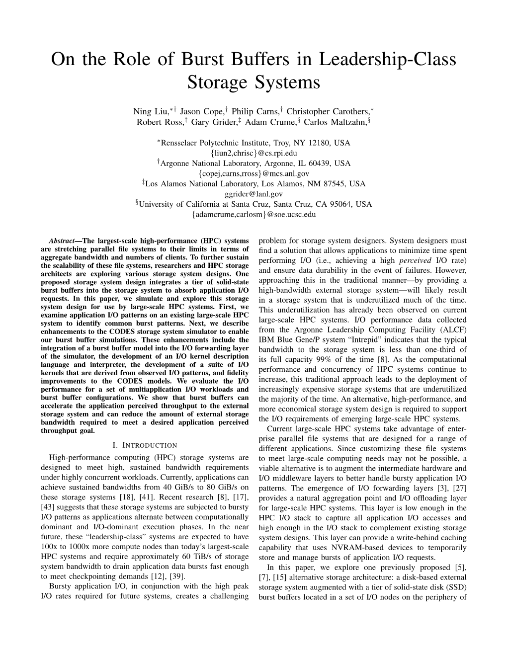 On the Role of Burst Buffers in Leadership-Class Storage Systems