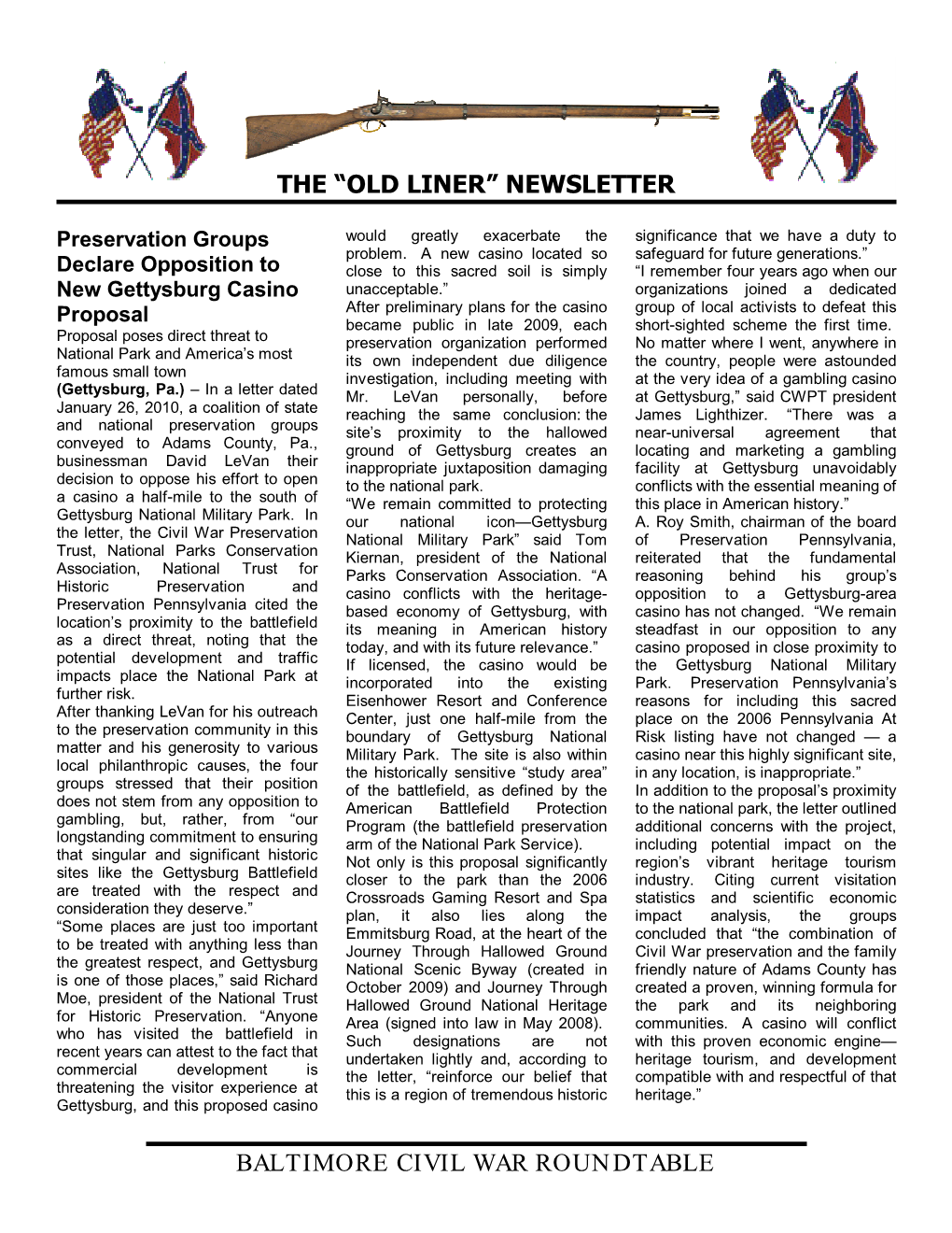 The “Old Liner” Newsletter Baltimore Civil War Roundtable