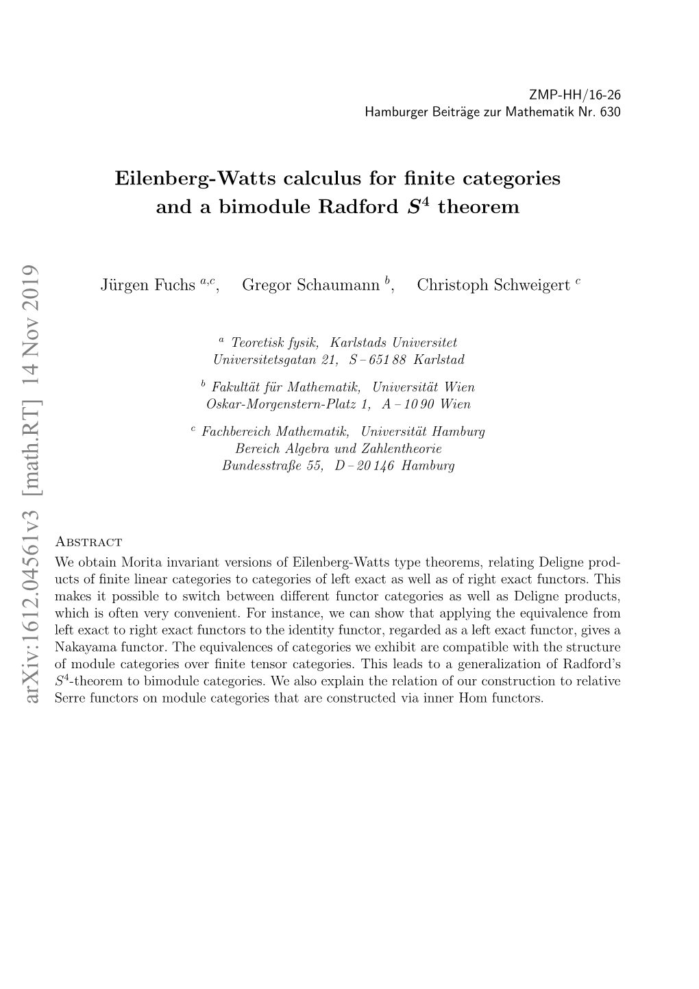 Eilenberg-Watts Calculus for Finite Categories and a Bimodule Radford