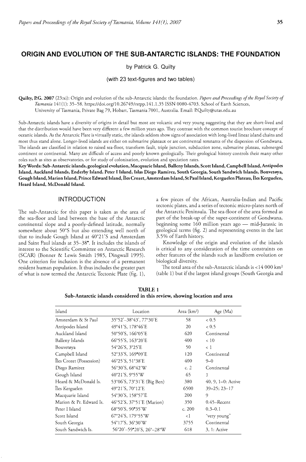 Origin and Evolution of the Sub-Antarctic Islands: the Foundation