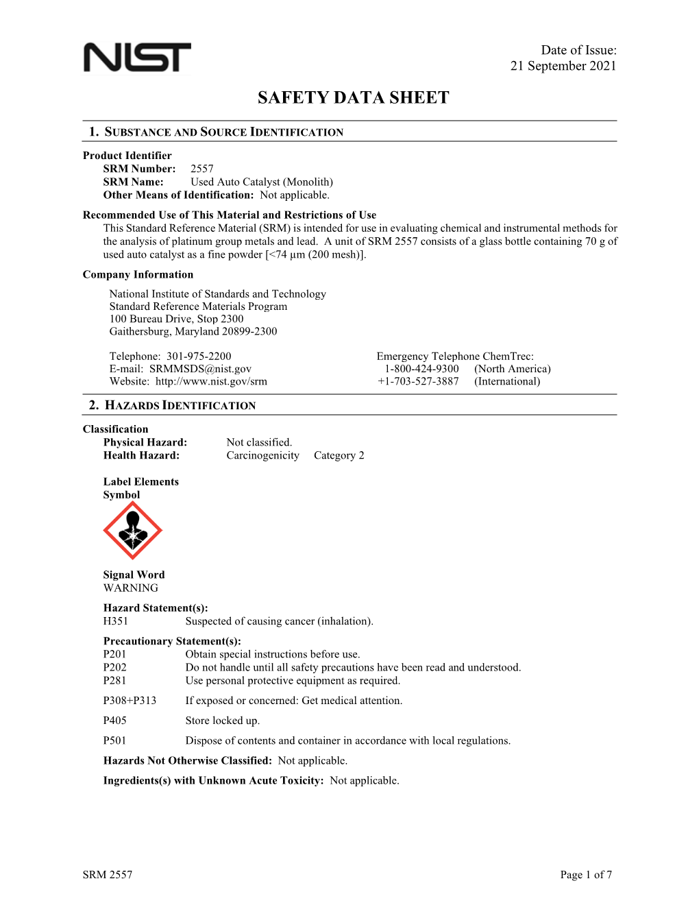 Material Safety Data Sheet