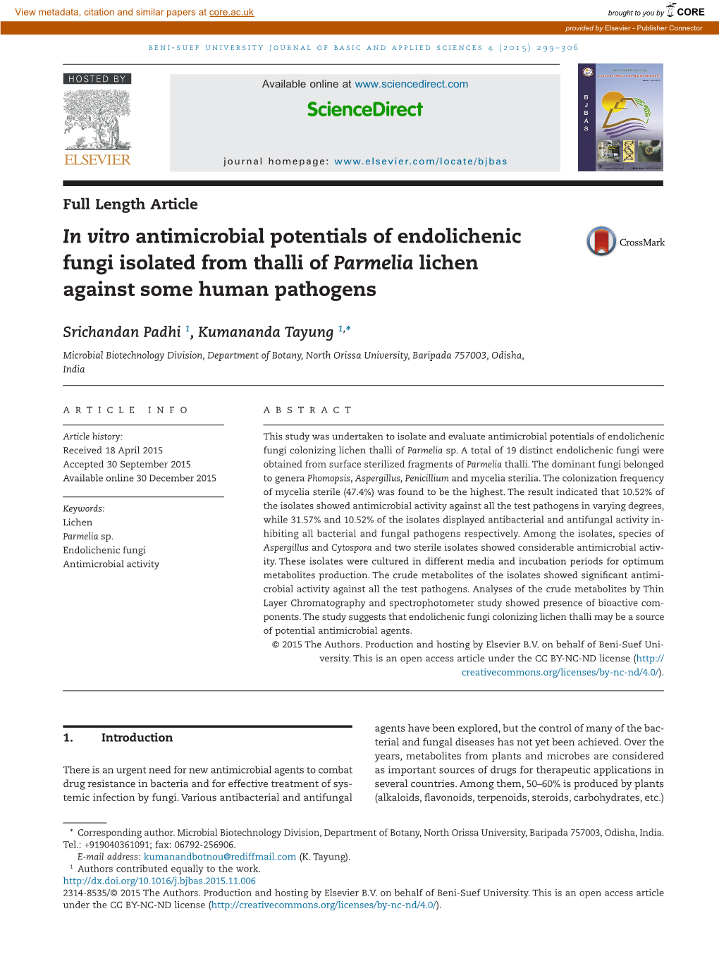 In Vitro Antimicrobial Potentials of Endolichenic Fungi Isolated from Thalli of Parmelia Lichen Against Some Human Pathogens