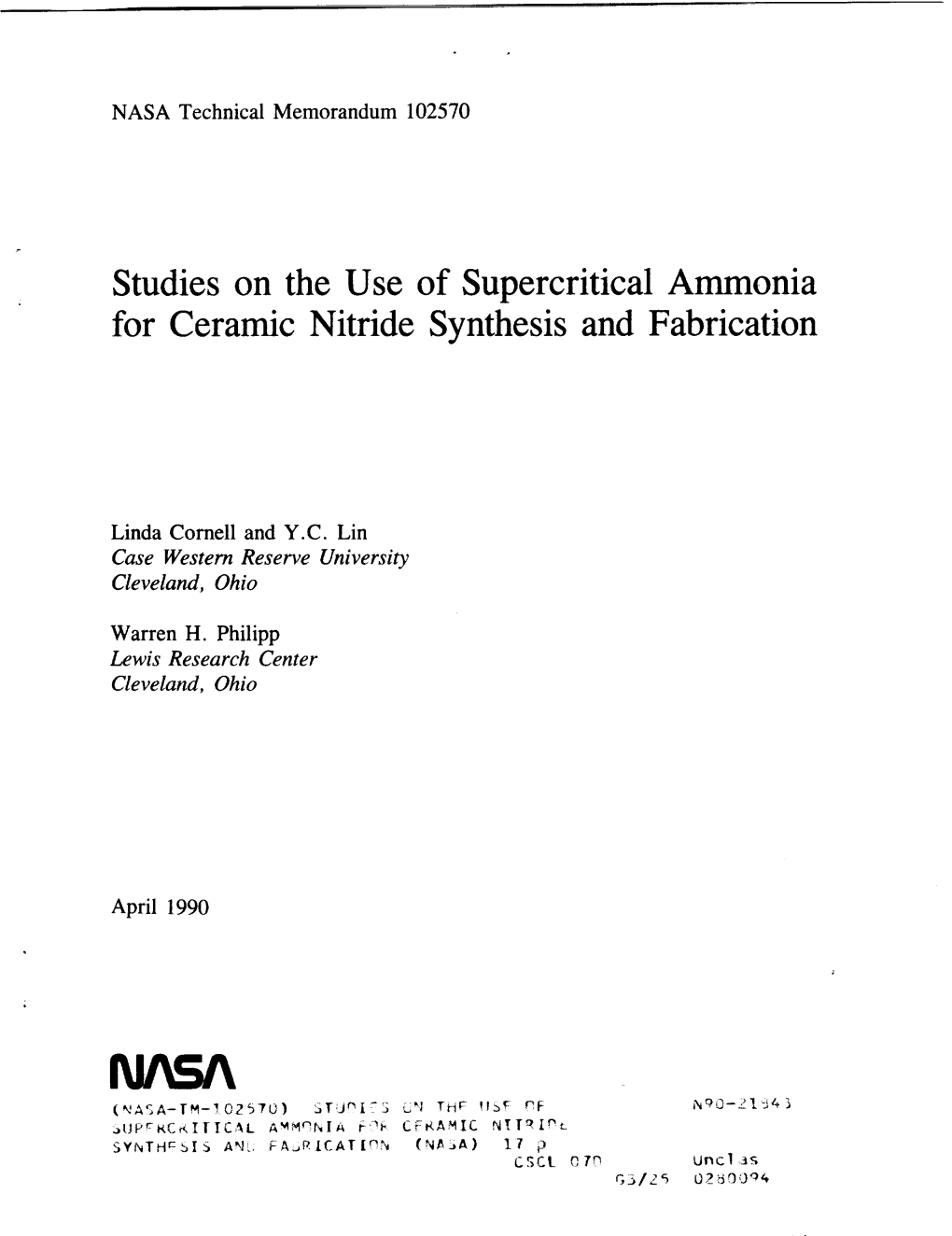 Studies on the Use of Supercritical Ammonia for Ceramic Nitride Synthesis and Fabrication