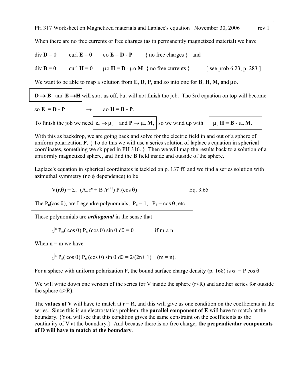 PH 317 Worksheet on Magnetized Materials and Laplace's Equation