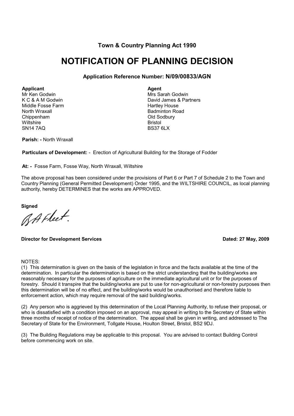 Notification of Planning Decision