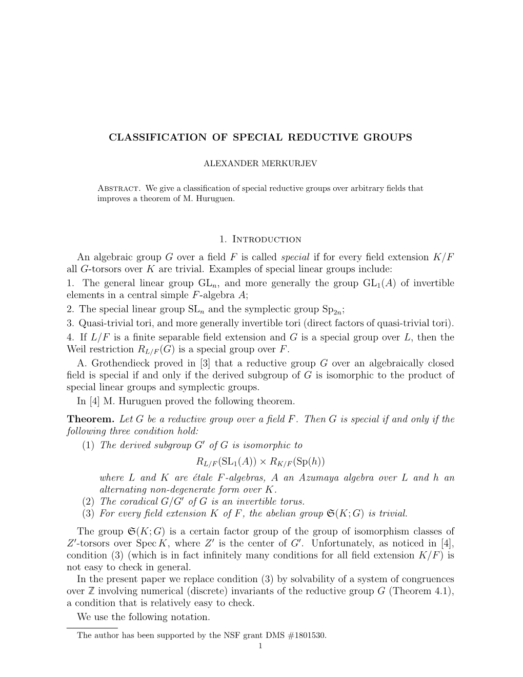 Classification of Special Reductive Groups 11