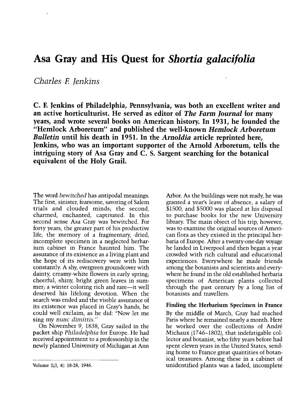 Asa Gray and His Quest for Shortia Galacifolia