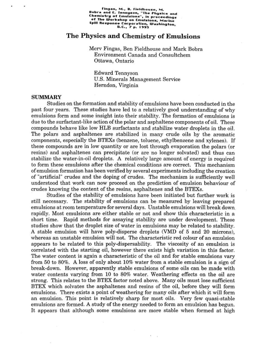 The Physics and Chemistry of Emulsions