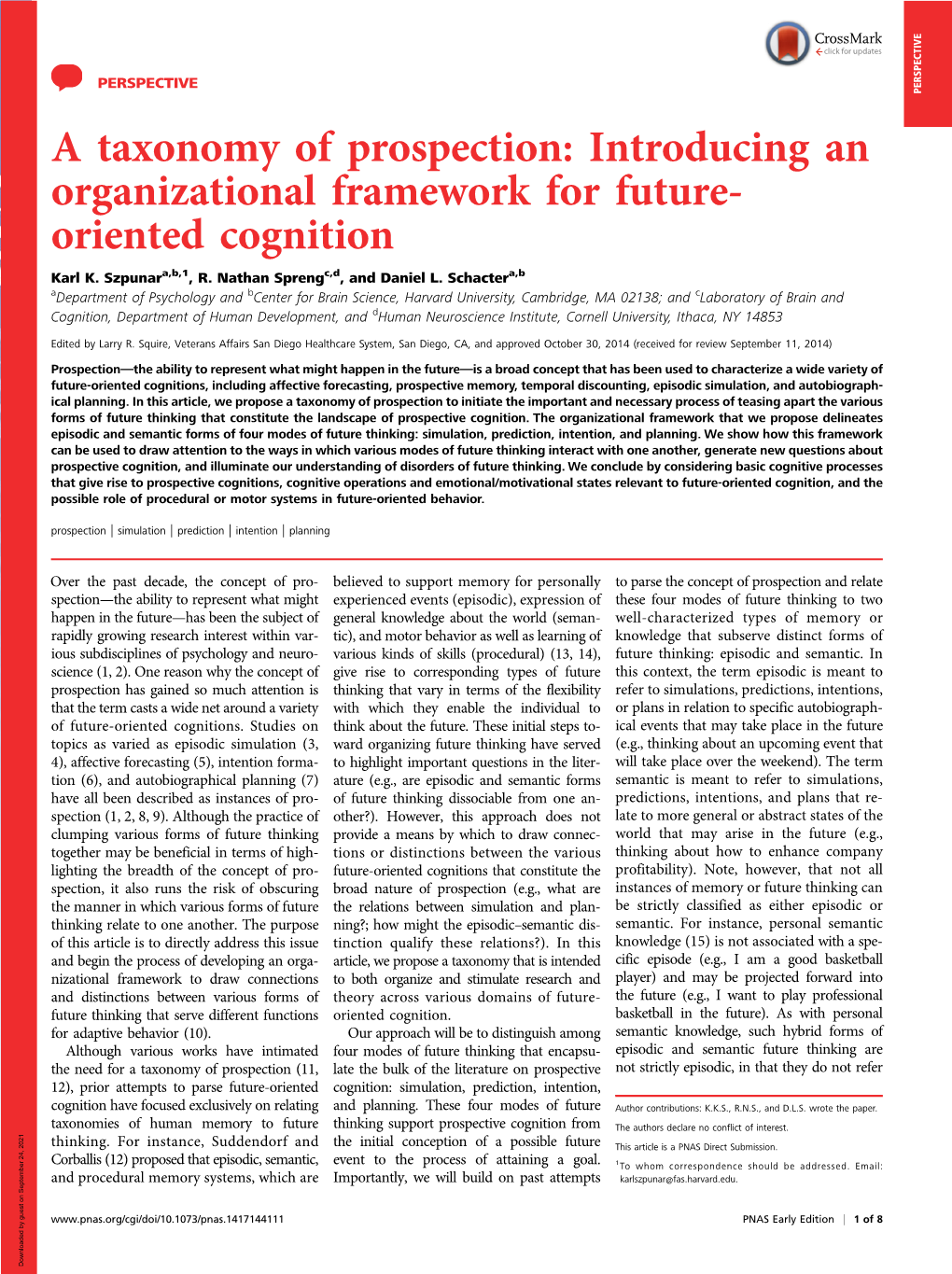 Introducing an Organizational Framework for Future- Oriented Cognition Karl K