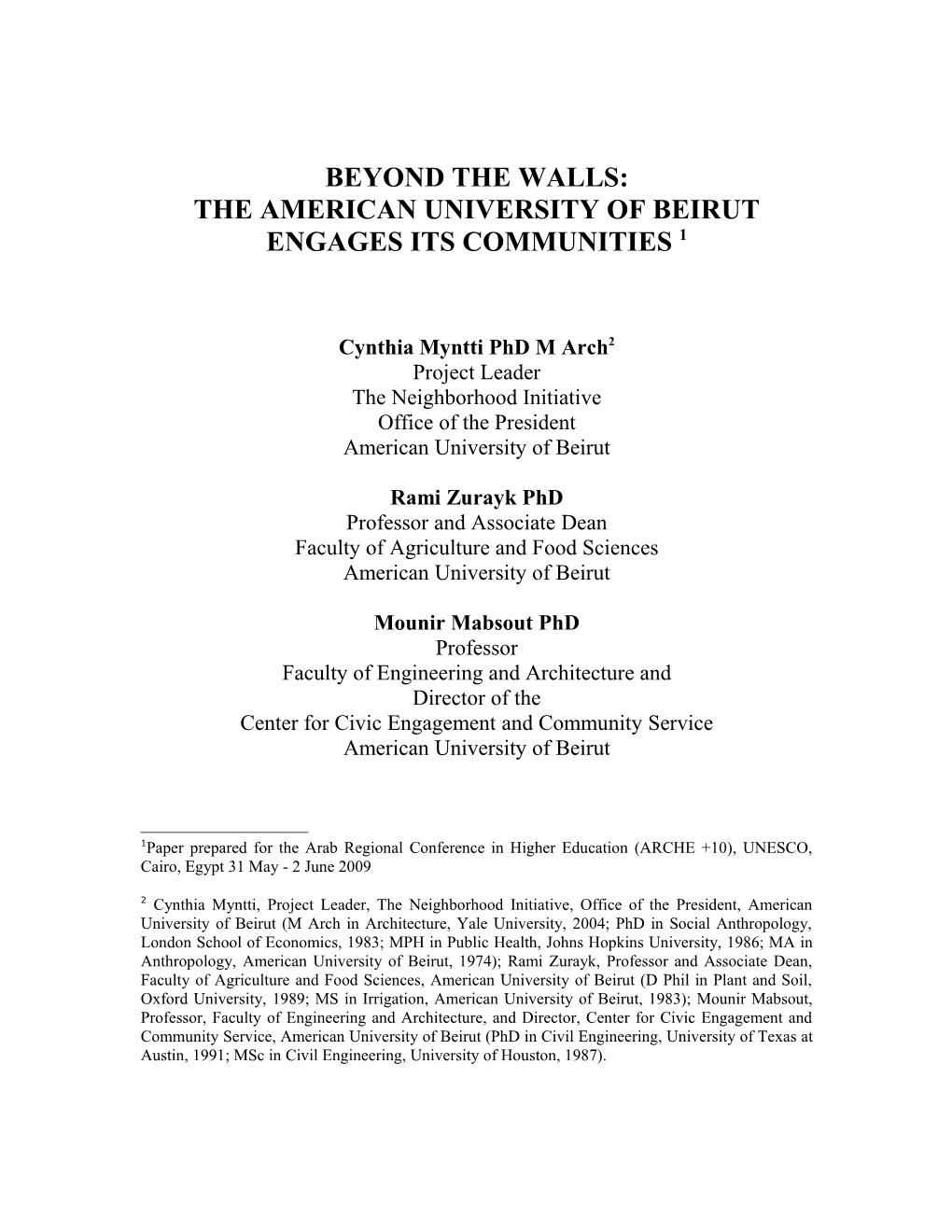 Beyond the Walls: the American University of Beirut Engages Its Communities 1