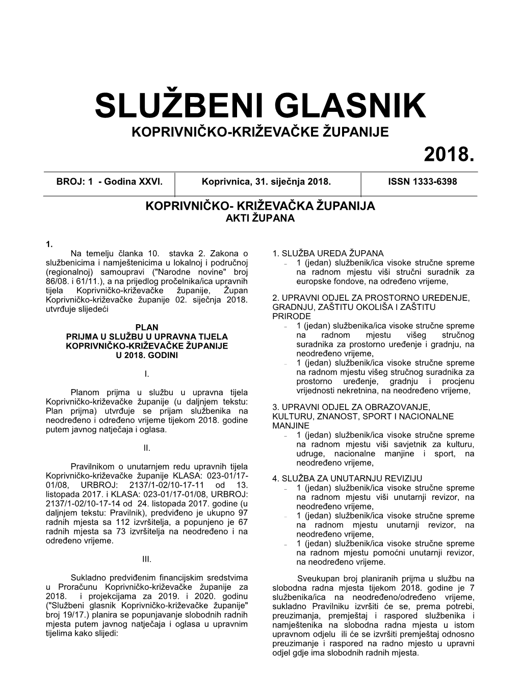 Službeni Glasnik Koprivničko-Križevačke Županije