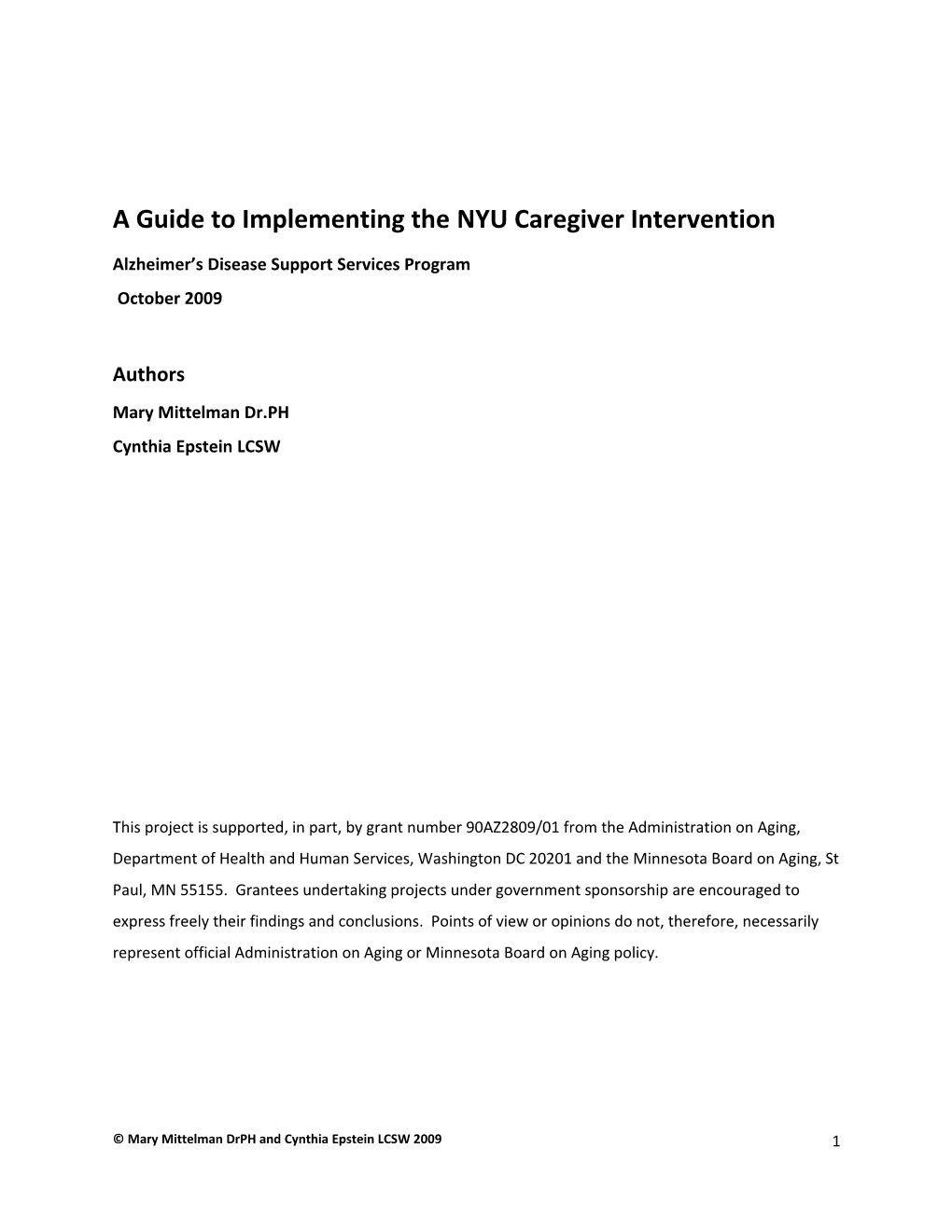 A Guide to Implementing the NYU Caregiver Intervention