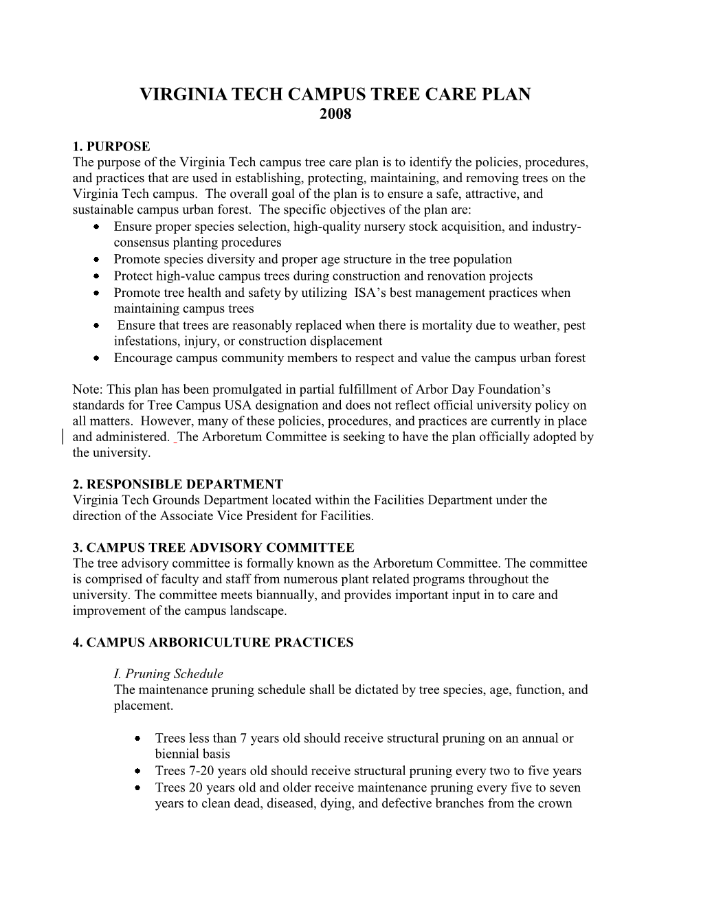 Virginia Tech's Campus Tree Care Plan