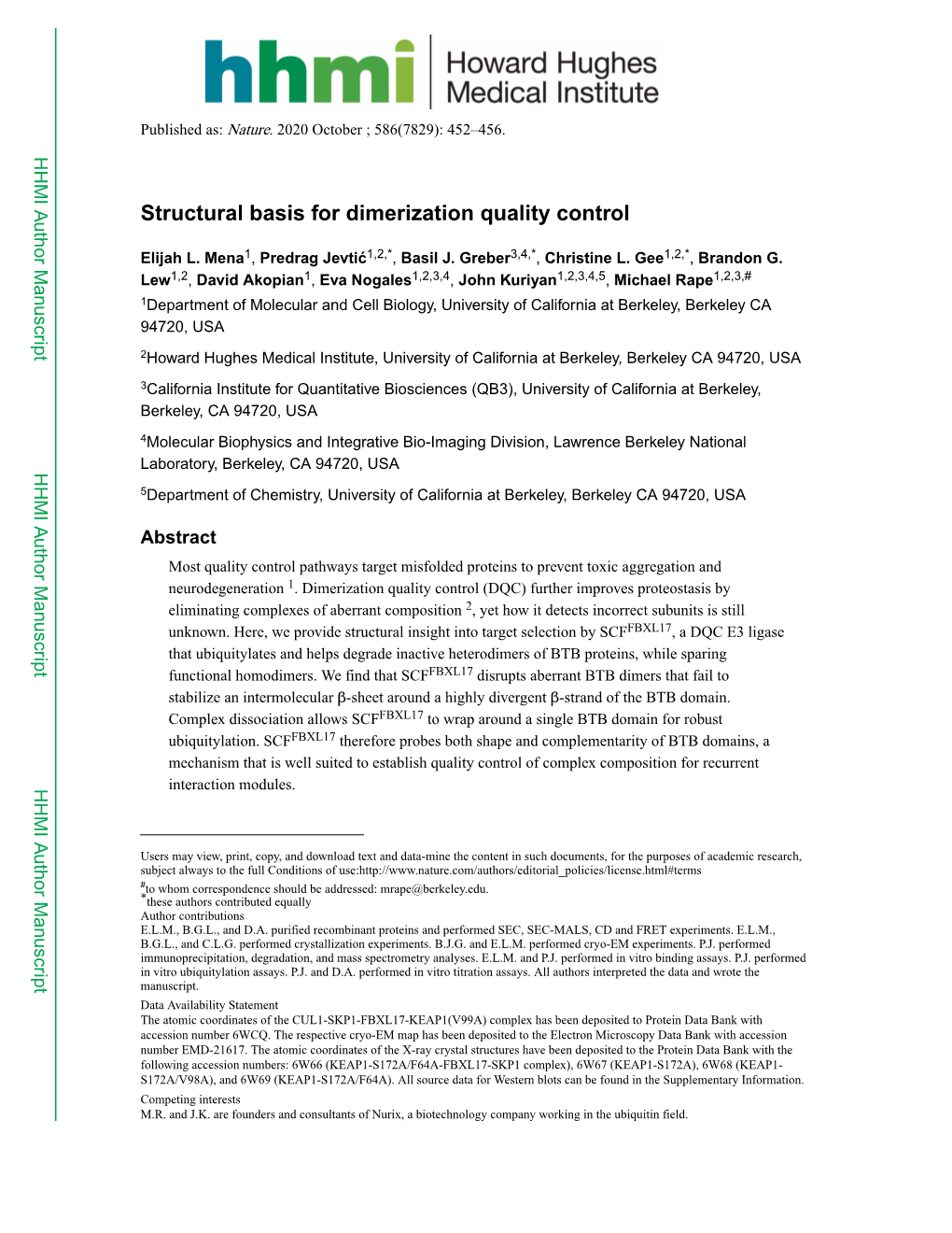 Structural Basis for Dimerization Quality Control