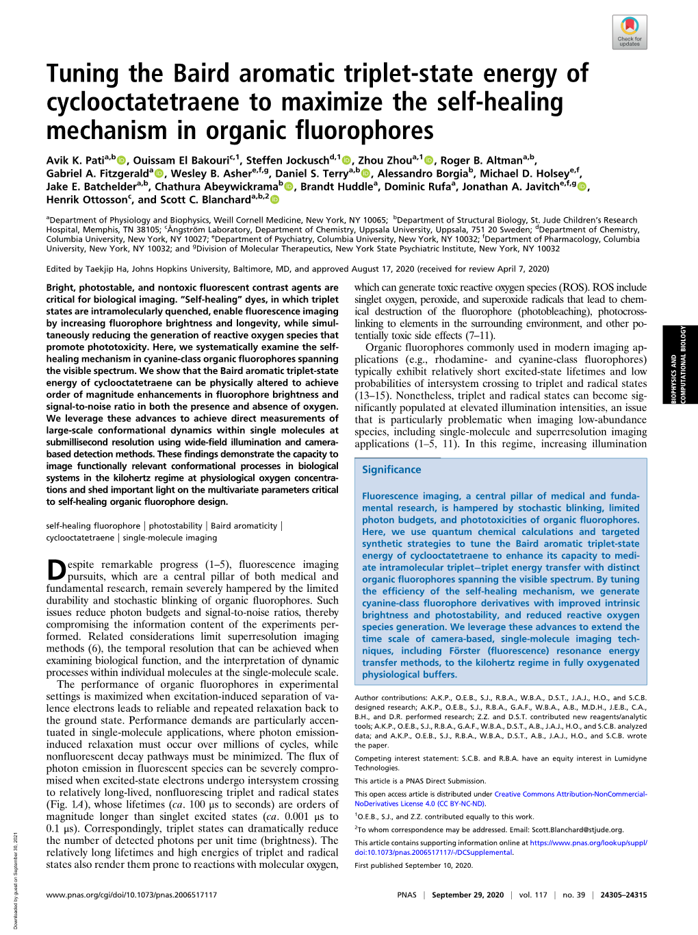 Tuning the Baird Aromatic Triplet-State Energy of Cyclooctatetraene to Maximize the Self-Healing Mechanism in Organic Fluorophores