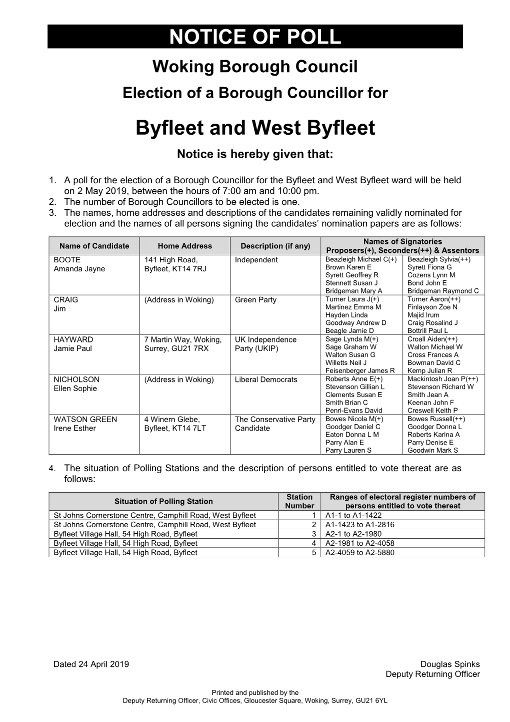 NOTICE of POLL Byfleet and West Byfleet