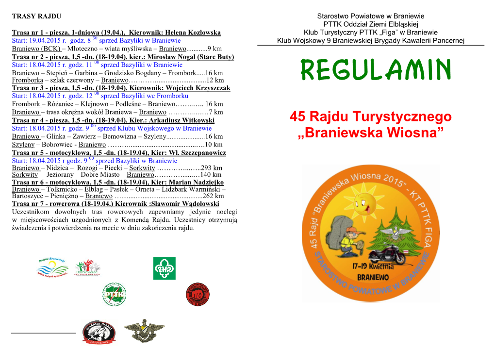 REGULAMIN Trasa Nr 3 - Piesza, 1,5 -Dn