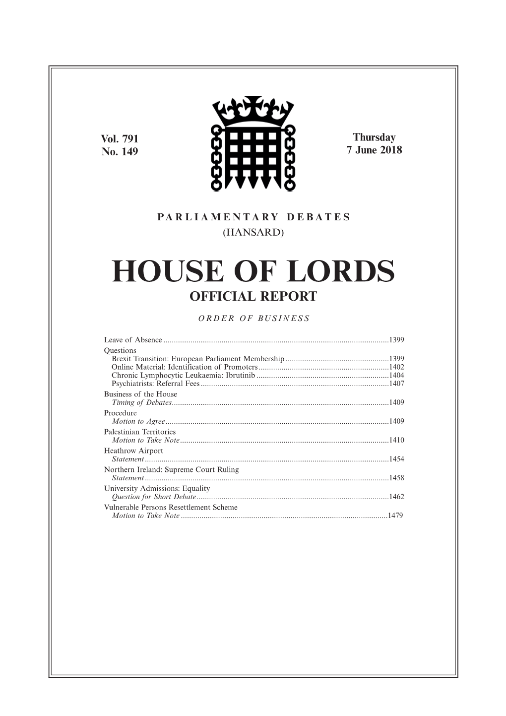 House of Lords Official Report