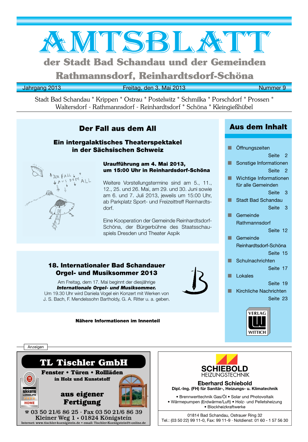 AMTSBLATT Der Stadt Bad Schandau Und Der Gemeinden Rathmannsdorf, Reinhardtsdorf-Schöna Jahrgang 2013 Freitag, Den 3