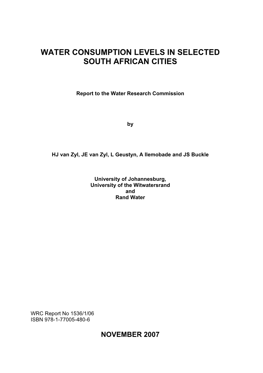 Water Consumption Levels in Selected South African Cities
