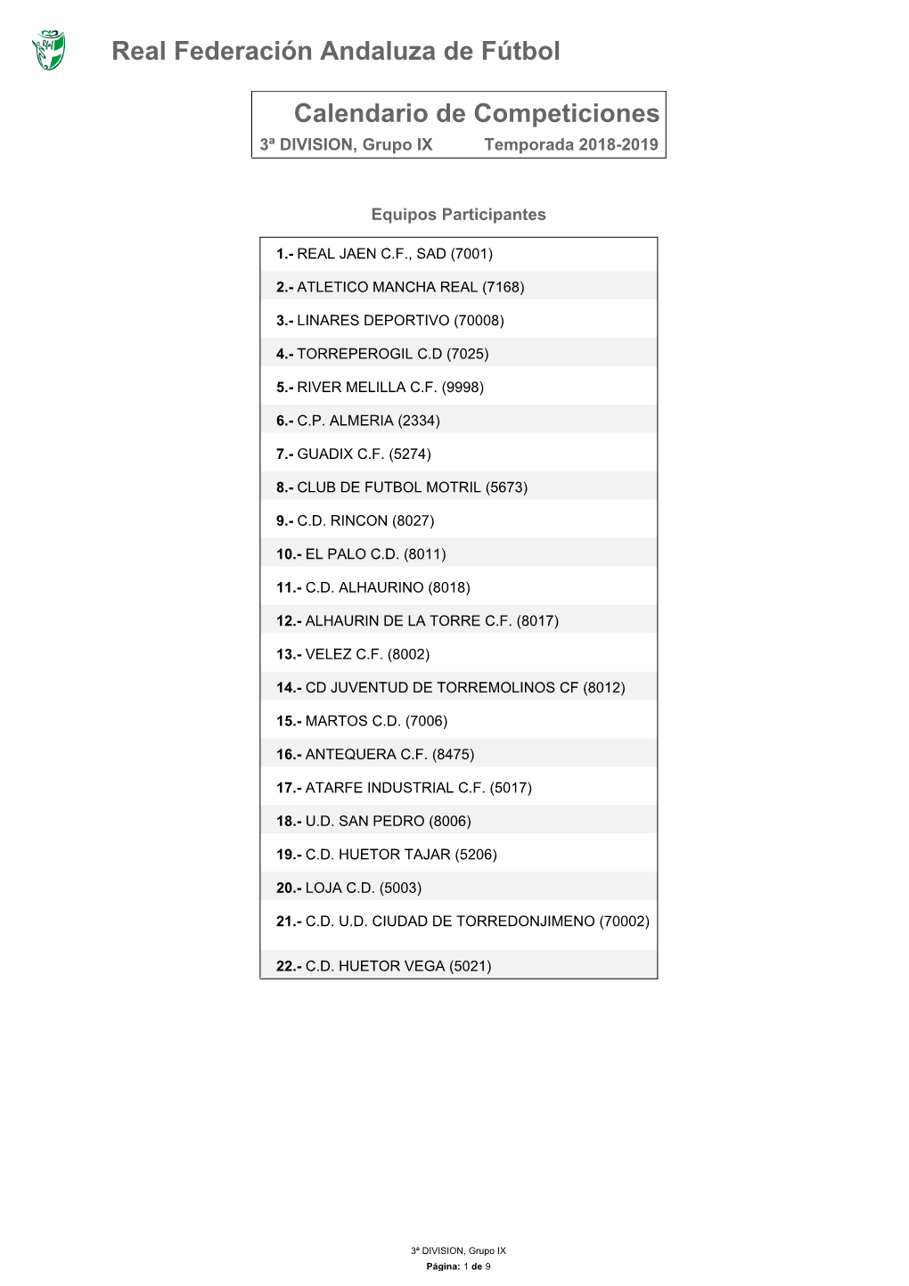 Calendario De Competición