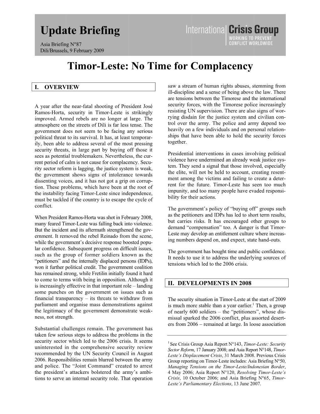 Timor-Leste: No Time for Complacency