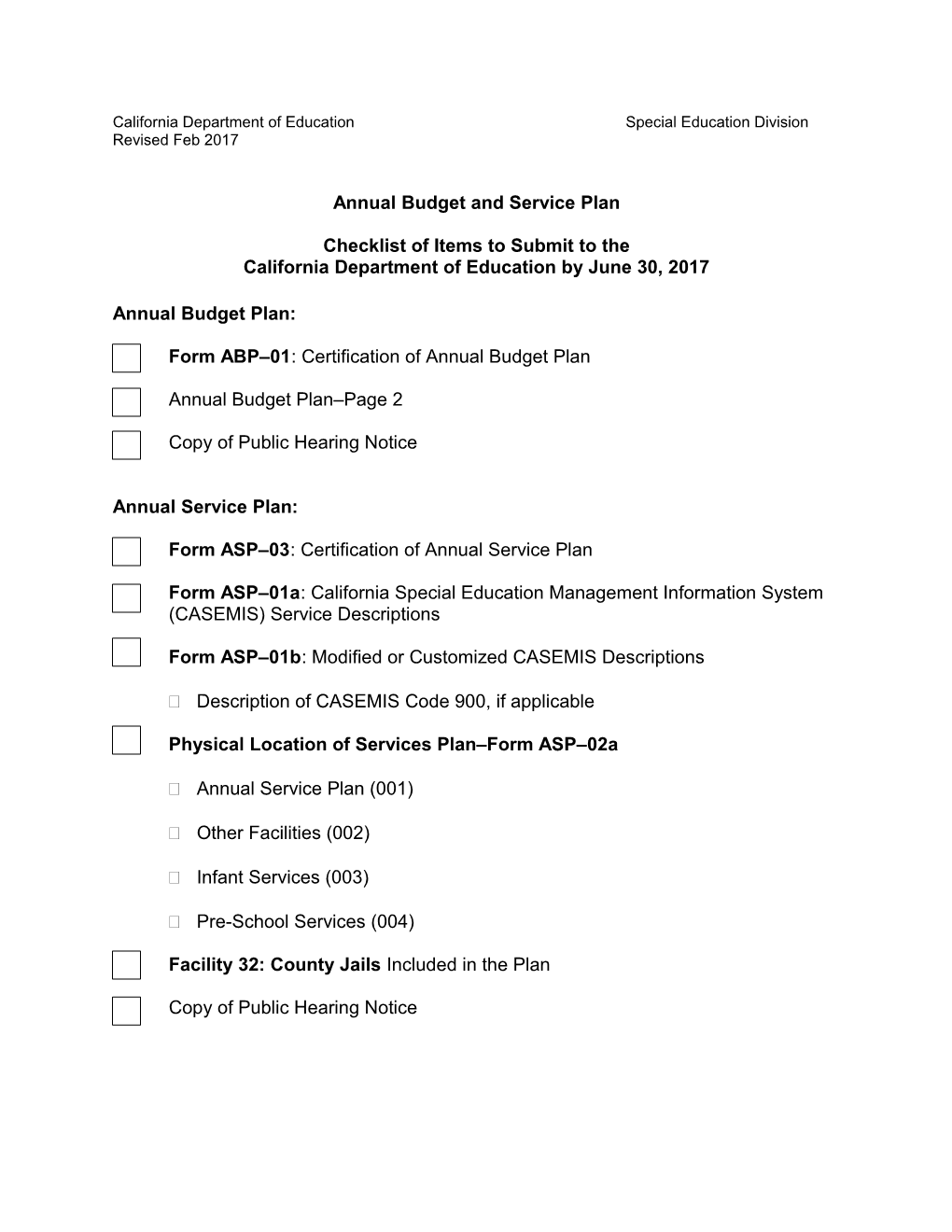 Annual Budget and Service Plans Checklist - Data Collection & Reporting (CA Dept of Education)