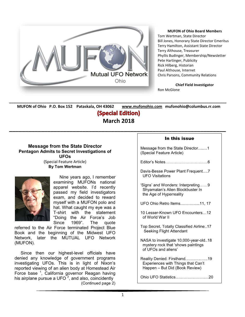 March 2018 MUFON of Ohio Newsletter