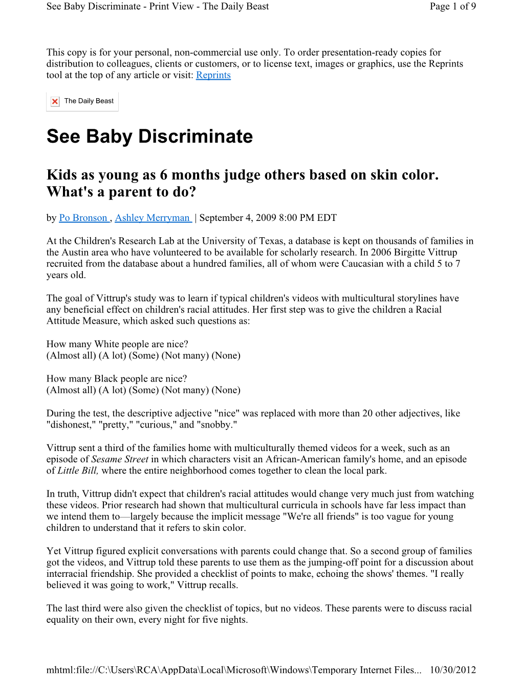 See Baby Discriminate - Print View - the Daily Beast Page 1 of 9