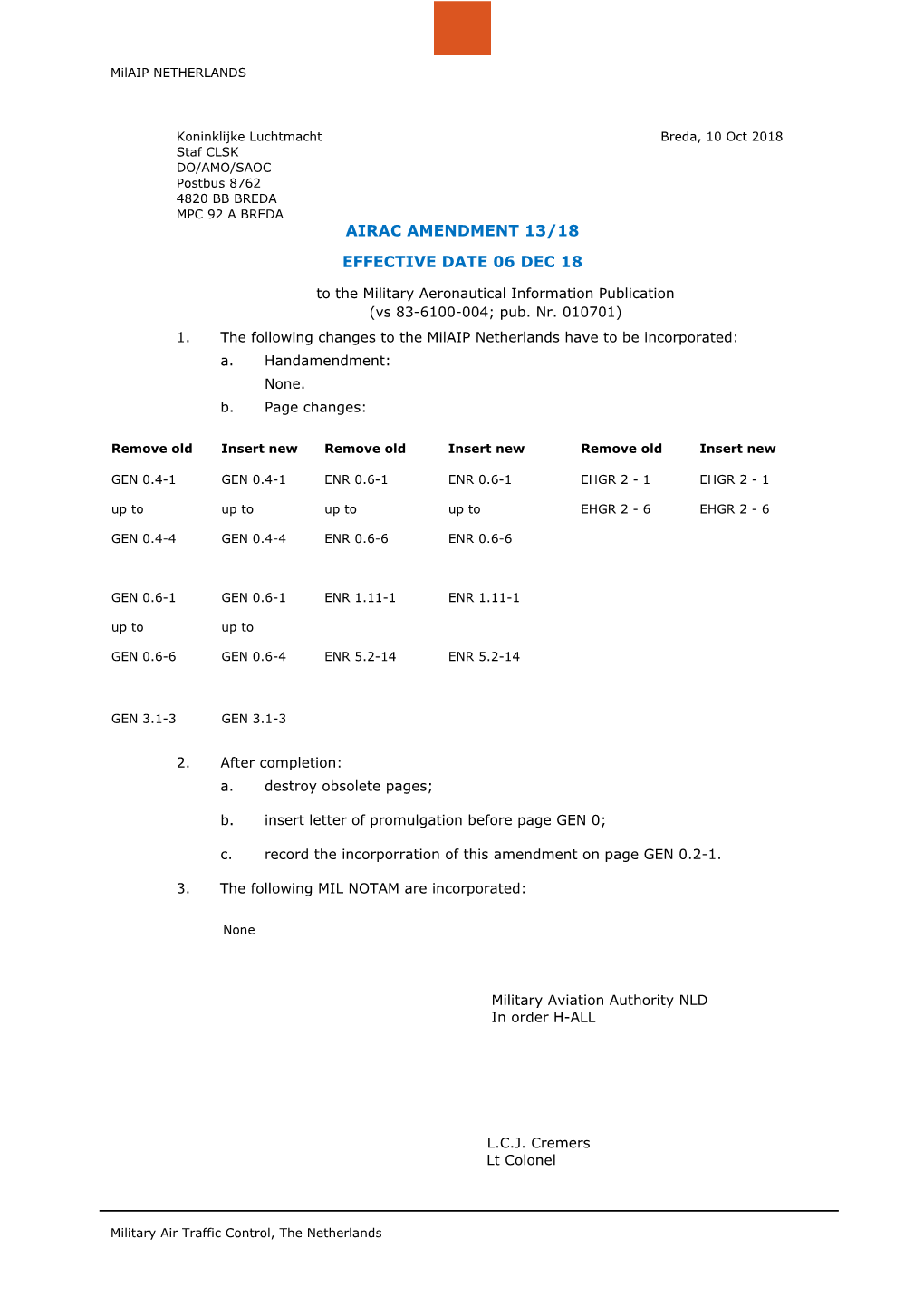 Airac Amendment 13/18 Effective Date 06 Dec 18