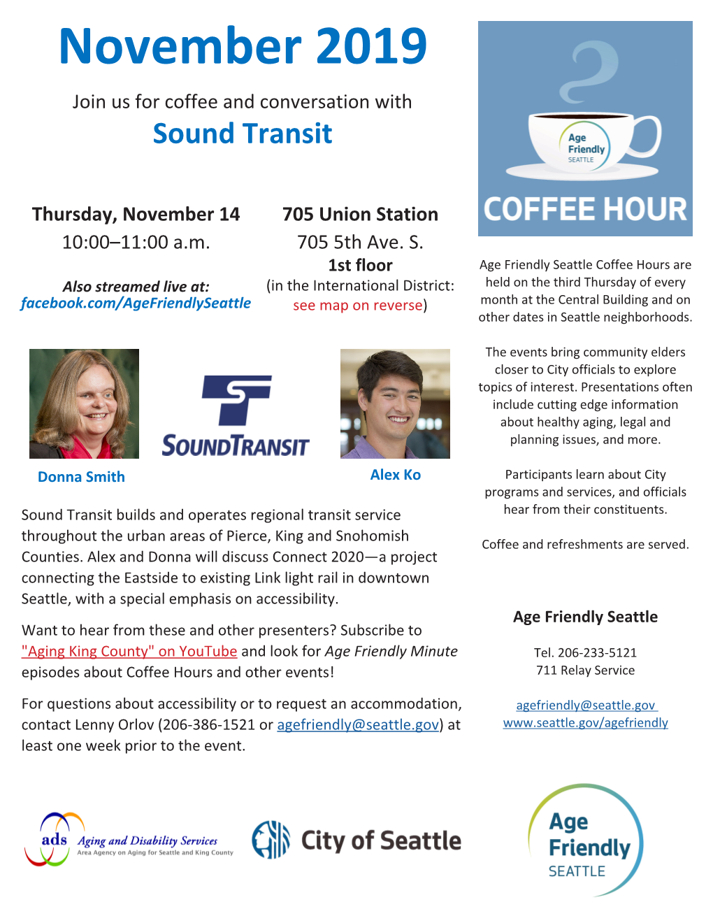 November 2019 Age Friendly Seattle Coffee Hour