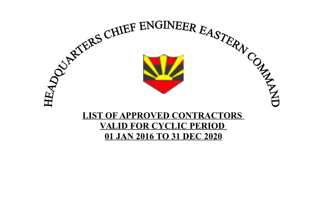 List of Approved Contractors Valid For