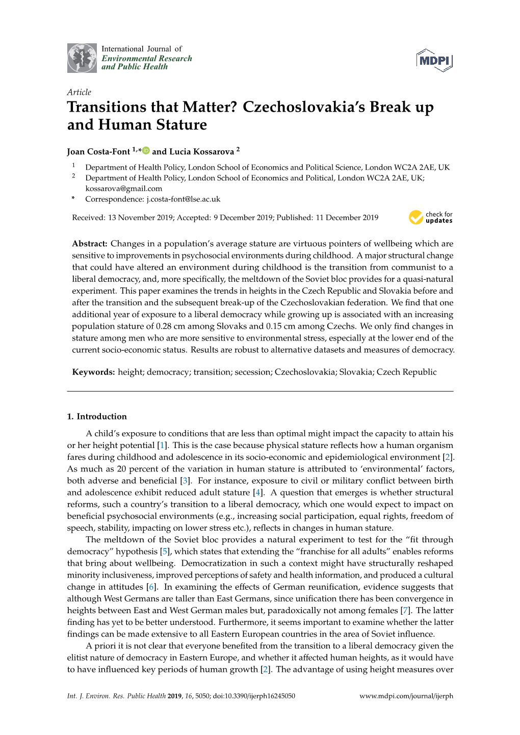 Czechoslovakia's Break up and Human Stature