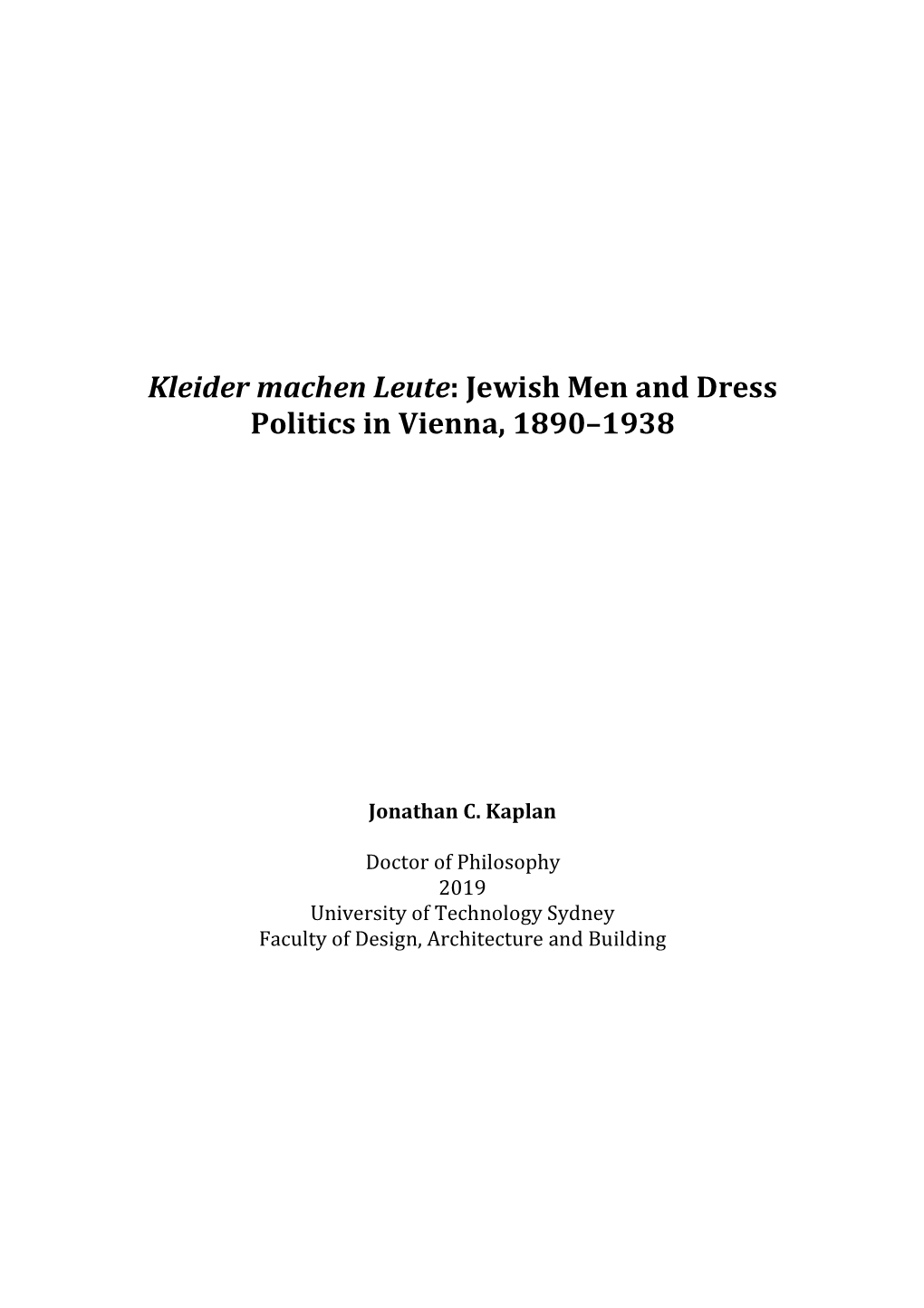 Jewish Men and Dress Politics in Vienna, 1890–1938