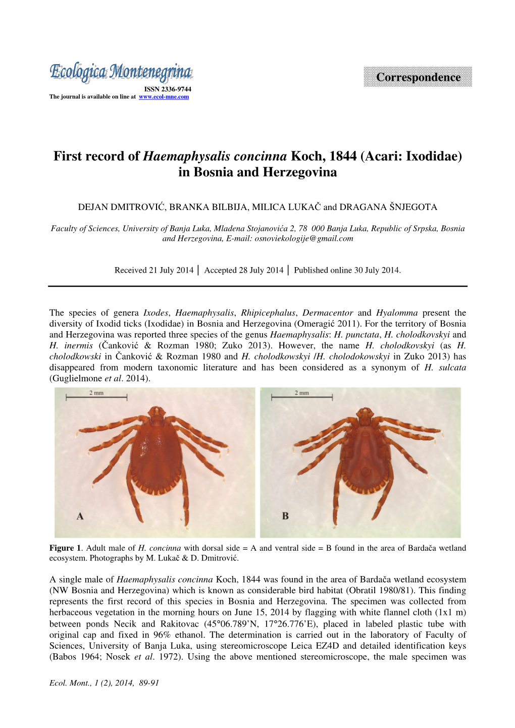 Acari: Ixodidae) in Bosnia and Herzegovina