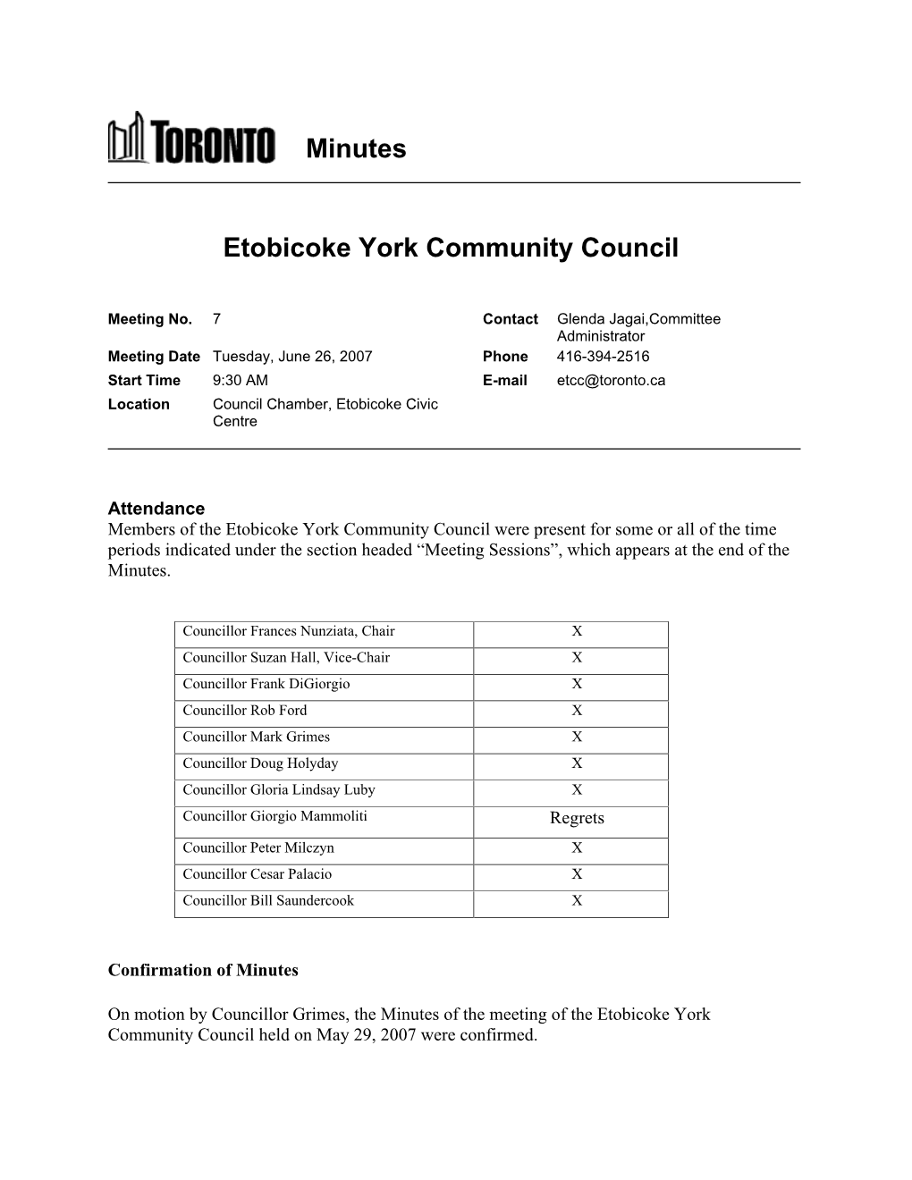 Minutes Etobicoke York Community Council