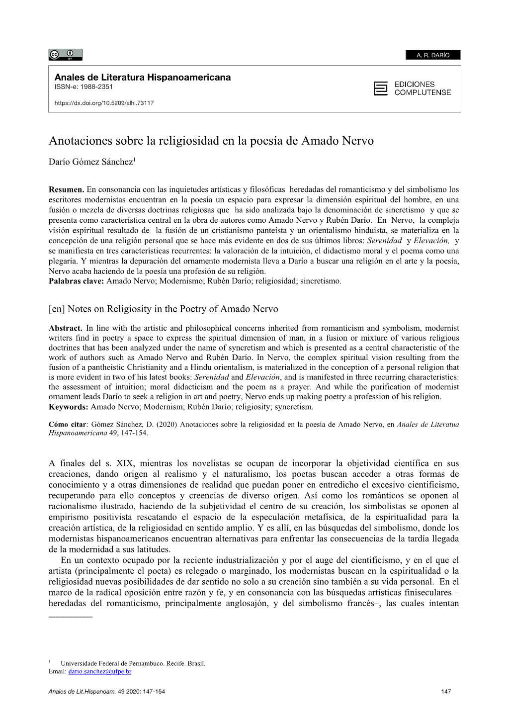 Anotaciones Sobre La Religiosidad En La Poesía De Amado Nervo