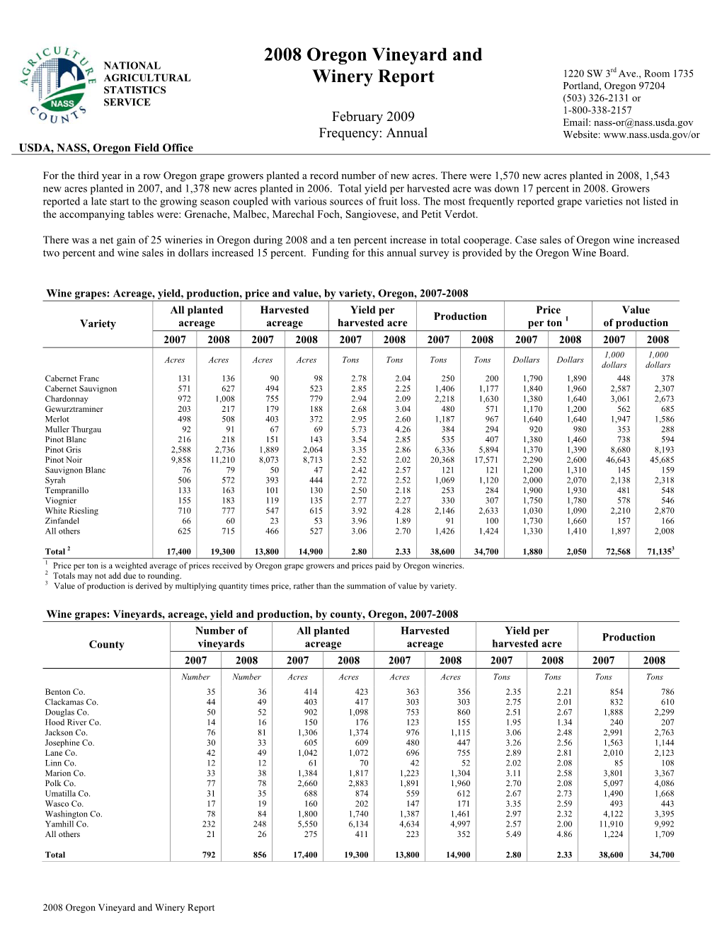 2008 Oregon Vineyard and Winery Report